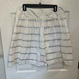 LOFT White and Silver Striped Mini Skirt